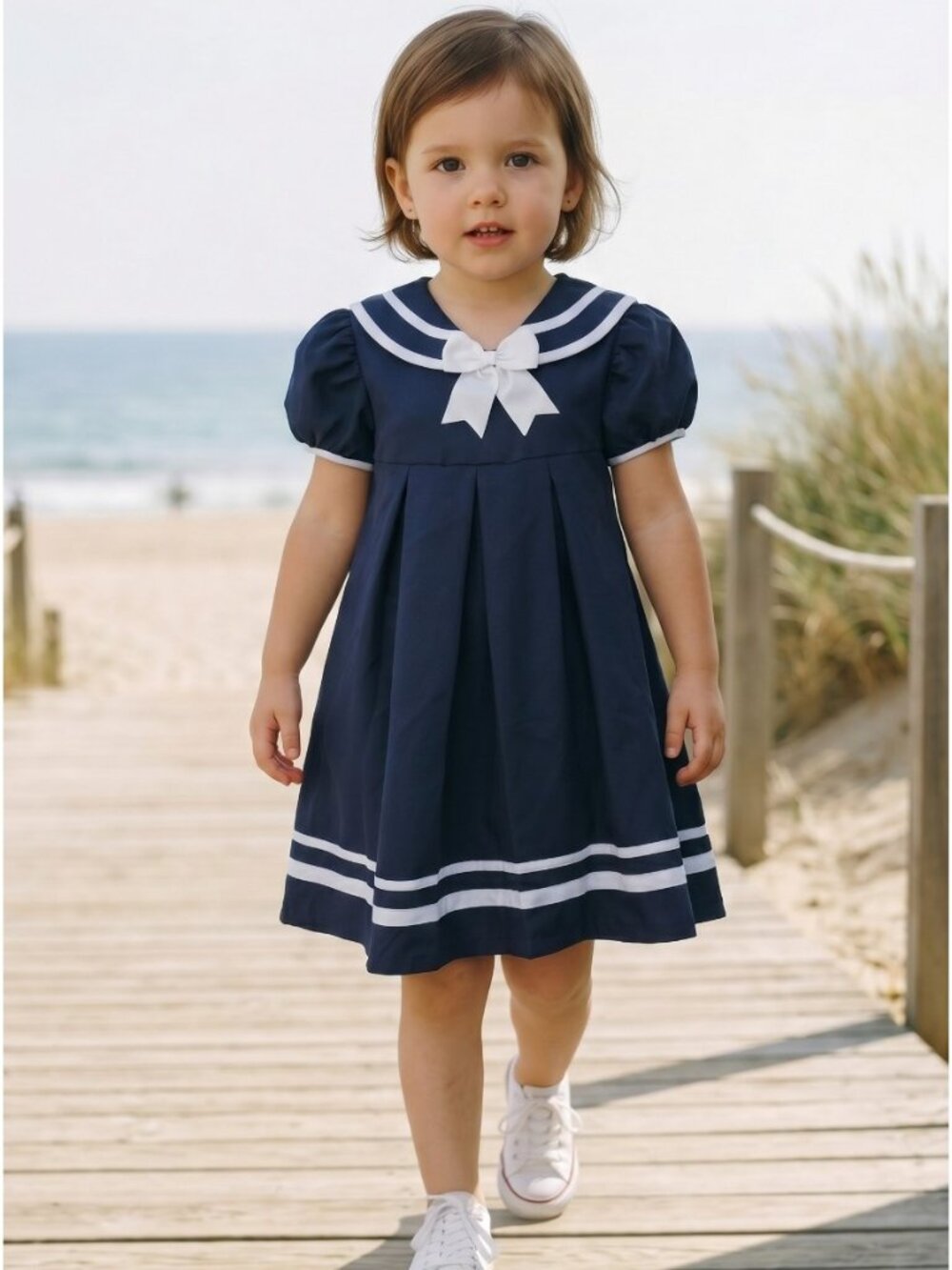 Bonnie‎ Jean Girls Sailor Dress Size 3T Blue Puff Sleeve Nautical Party Formal